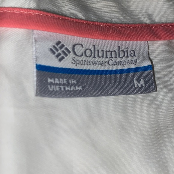 Columbia PFG Women's M White Green Pink Striped Pullover Hooded Windbreaker - Picture 11 of 16